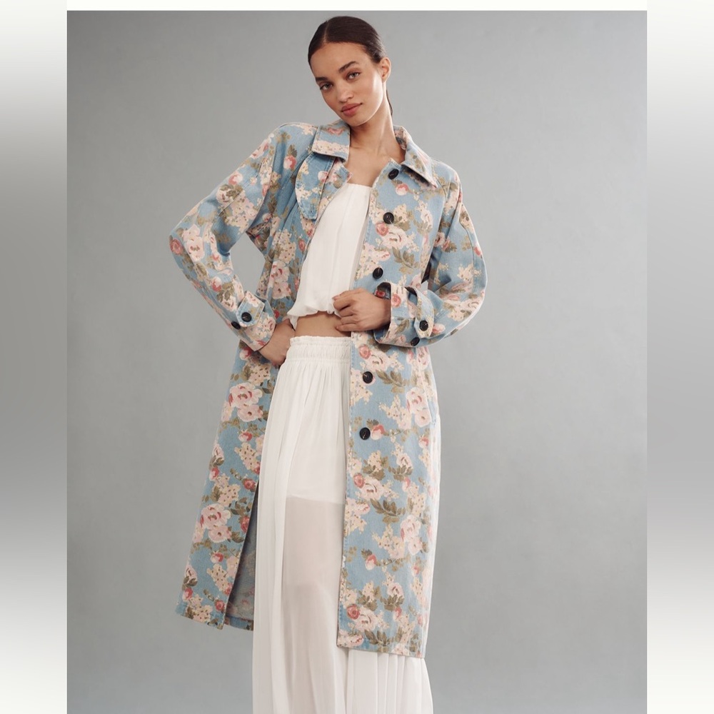 NWT / XL Avec Les Filles Printed Denim
Trench Coat - Picture 1 of 7